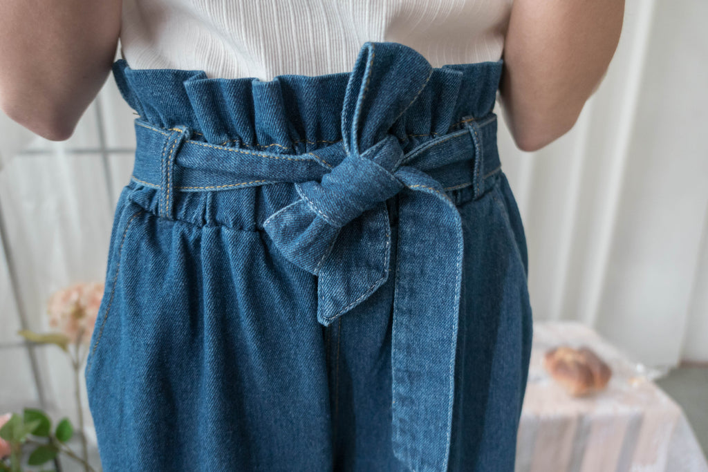 Pleated Waist 百褶橡筋高腰連腰帶直腳牛仔褲, Jeans/ PT8396