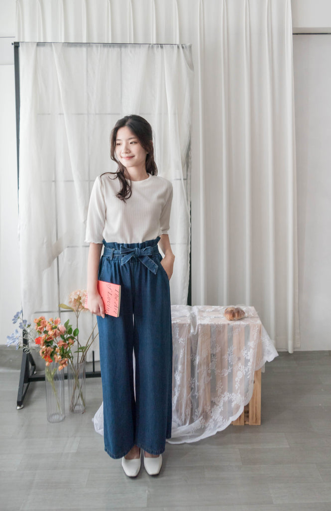 Pleated Waist 百褶橡筋高腰連腰帶直腳牛仔褲, Jeans/ PT8396