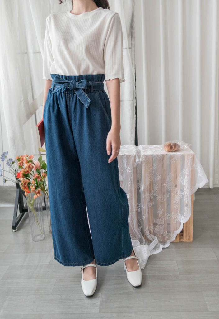 Pleated Waist 百褶橡筋高腰連腰帶直腳牛仔褲, Jeans/ PT8396