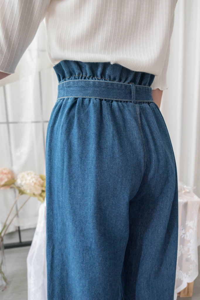 Pleated Waist 百褶橡筋高腰連腰帶直腳牛仔褲, Jeans/ PT8396