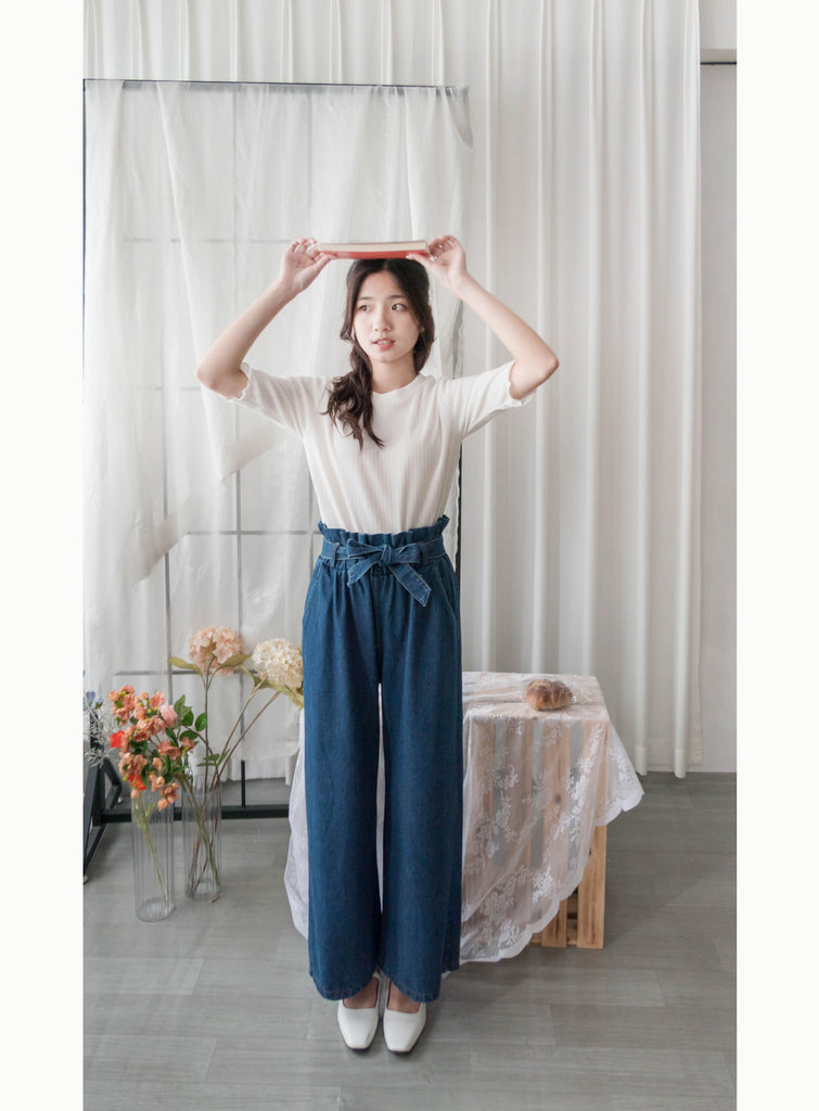 Pleated Waist 百褶橡筋高腰連腰帶直腳牛仔褲, Jeans/ PT8396