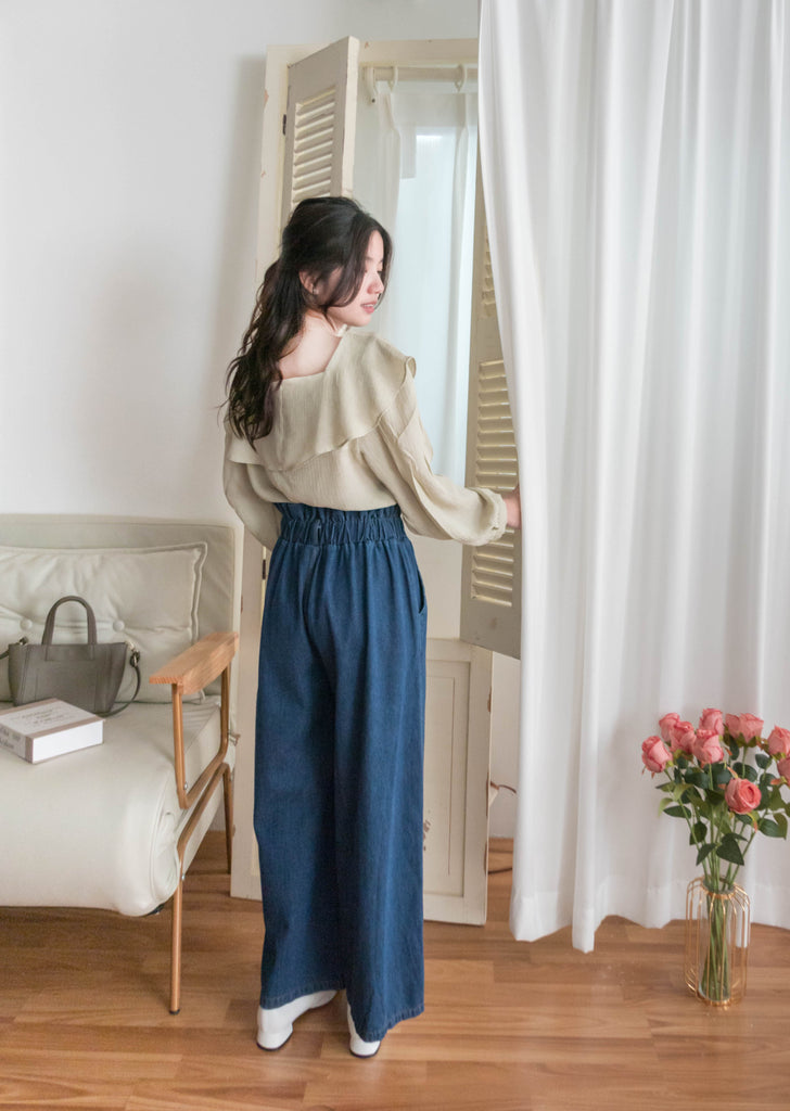 Pleated Waist 百褶橡筋高腰連腰帶直腳牛仔褲, Jeans/ PT8396