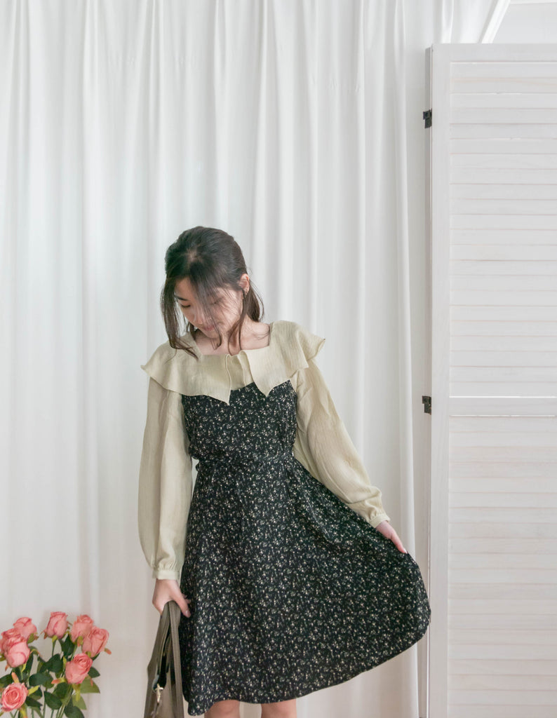 Floral Vest 細帶V領後背橡筋輕優雅吊帶裙, Dress/ DS9329 (Lightsteelblue sold out)