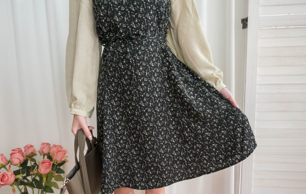 Floral Vest 細帶V領後背橡筋輕優雅吊帶裙, Dress/ DS9329 (Lightsteelblue sold out)