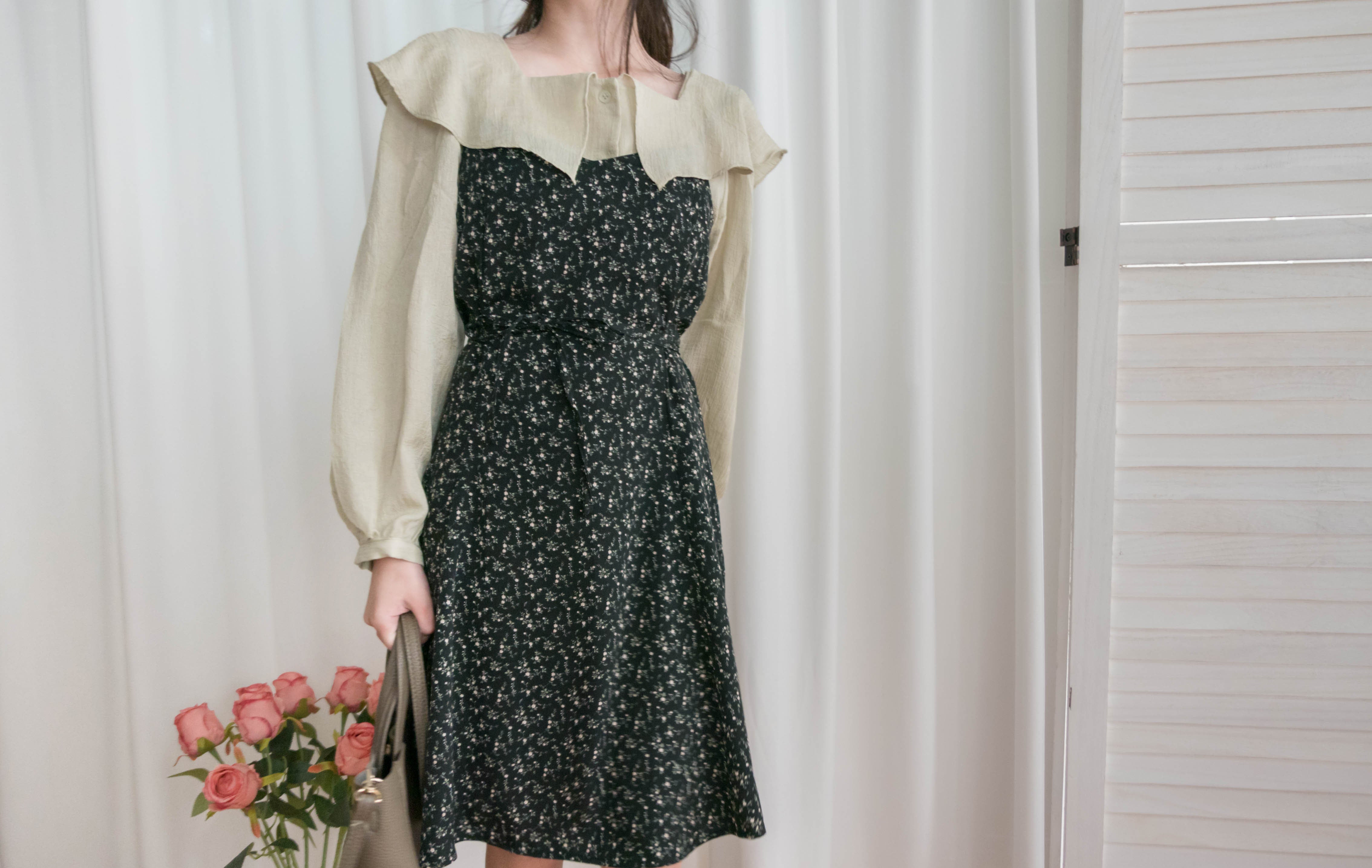 Floral Vest 細帶V領後背橡筋輕優雅吊帶裙, Dress/ DS9329 (Lightsteelblue sold out)