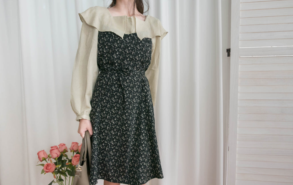Floral Vest 細帶V領後背橡筋輕優雅吊帶裙, Dress/ DS9329 (Lightsteelblue sold out)