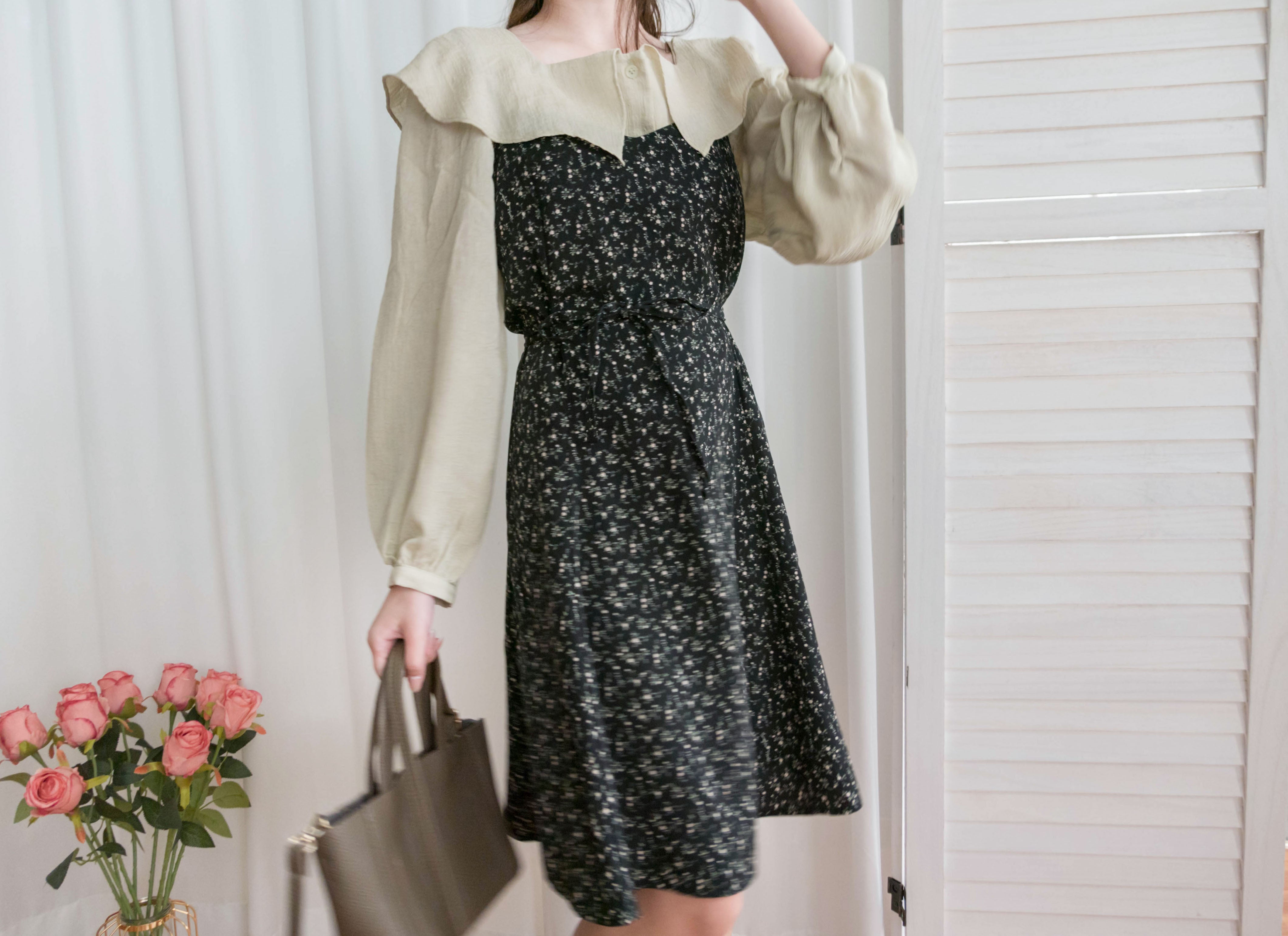 Floral Vest 細帶V領後背橡筋輕優雅吊帶裙, Dress/ DS9329 (Lightsteelblue sold out)