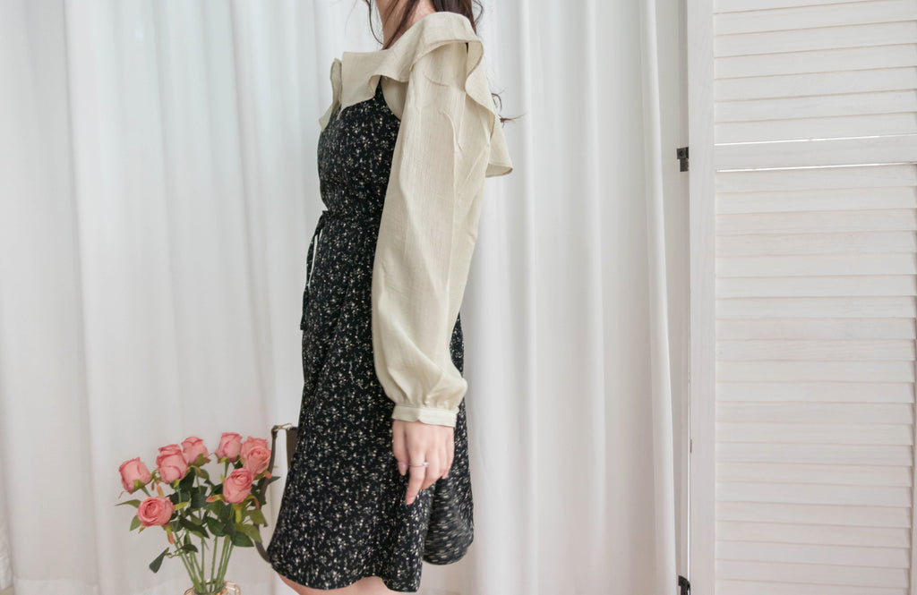 Floral Vest 細帶V領後背橡筋輕優雅吊帶裙, Dress/ DS9329 (Lightsteelblue sold out)