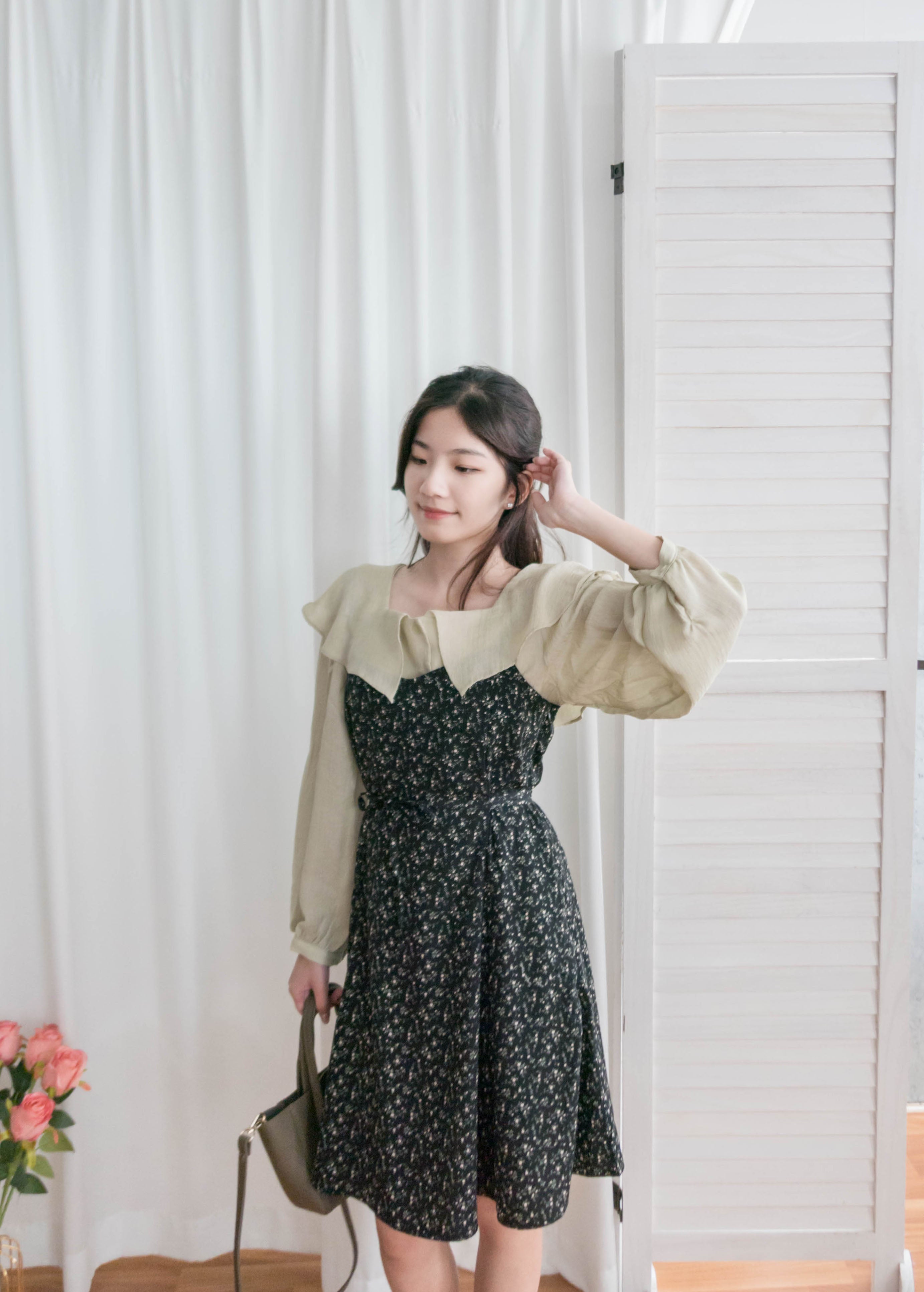 Floral Vest 細帶V領後背橡筋輕優雅吊帶裙, Dress/ DS9329 (Lightsteelblue sold out)