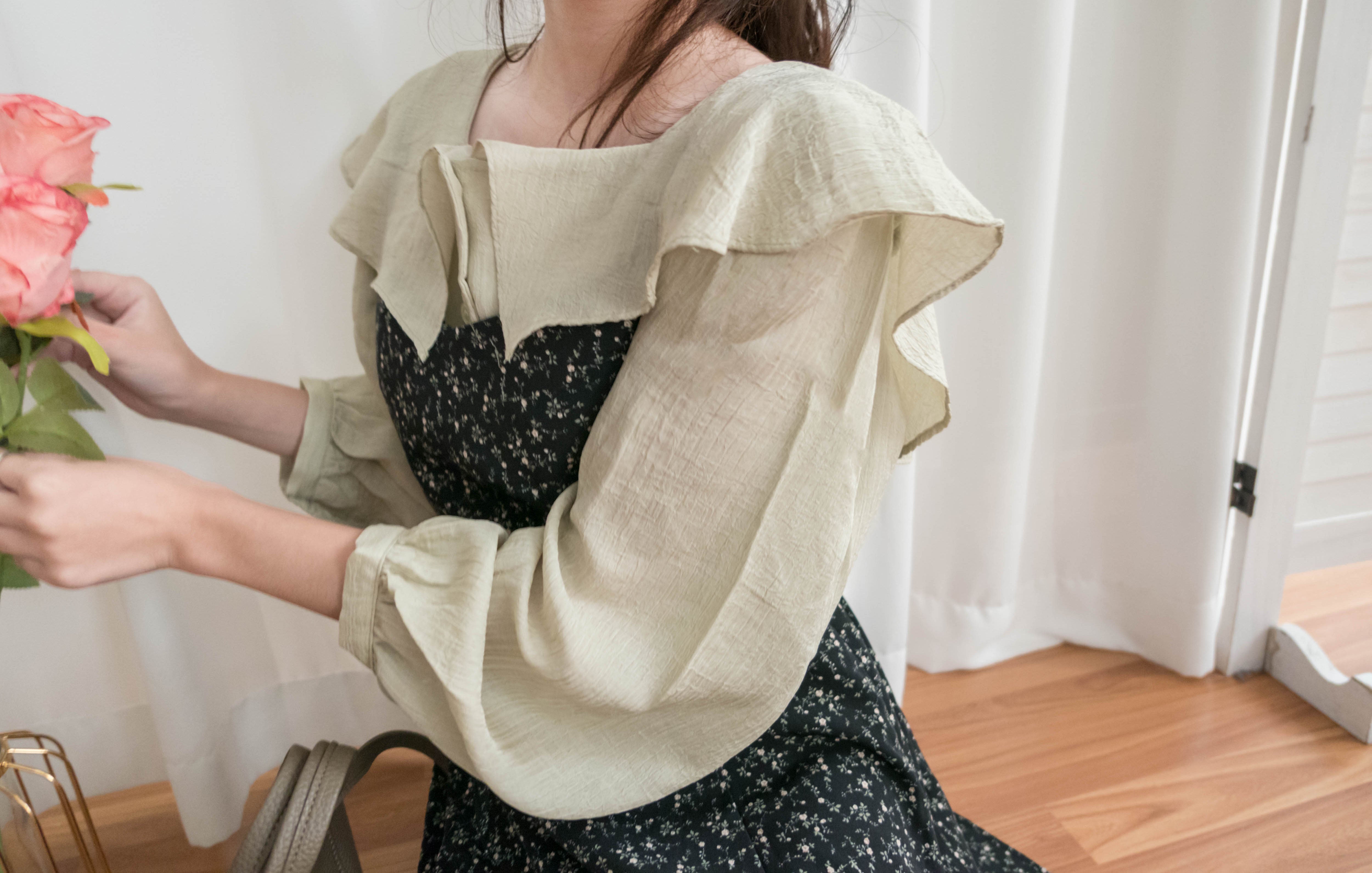 Floral Vest 細帶V領後背橡筋輕優雅吊帶裙, Dress/ DS9329 (Lightsteelblue sold out)