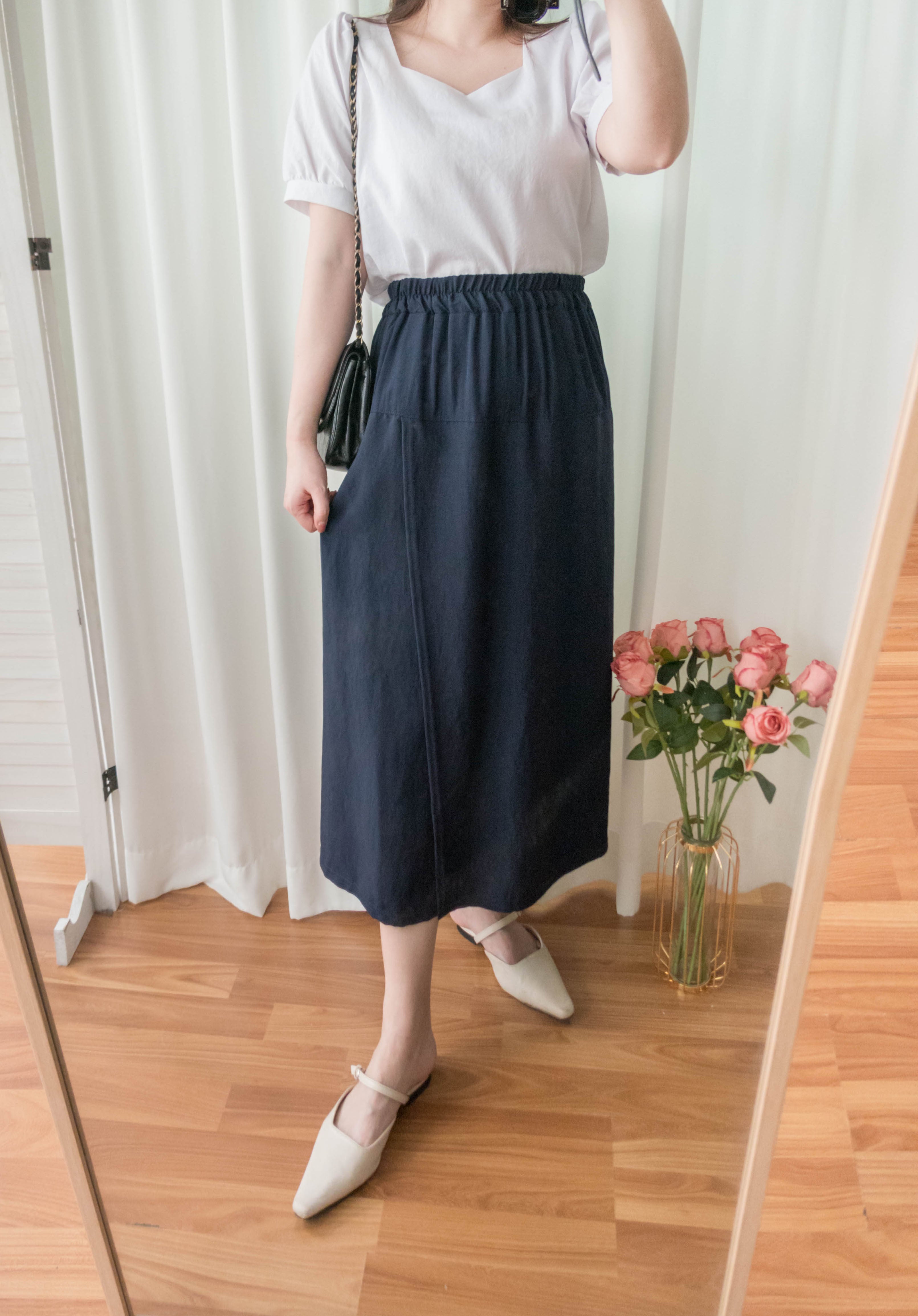 Not A Skirt 深藍腰下開叉交疊內裙褲, Pants/ SK8735