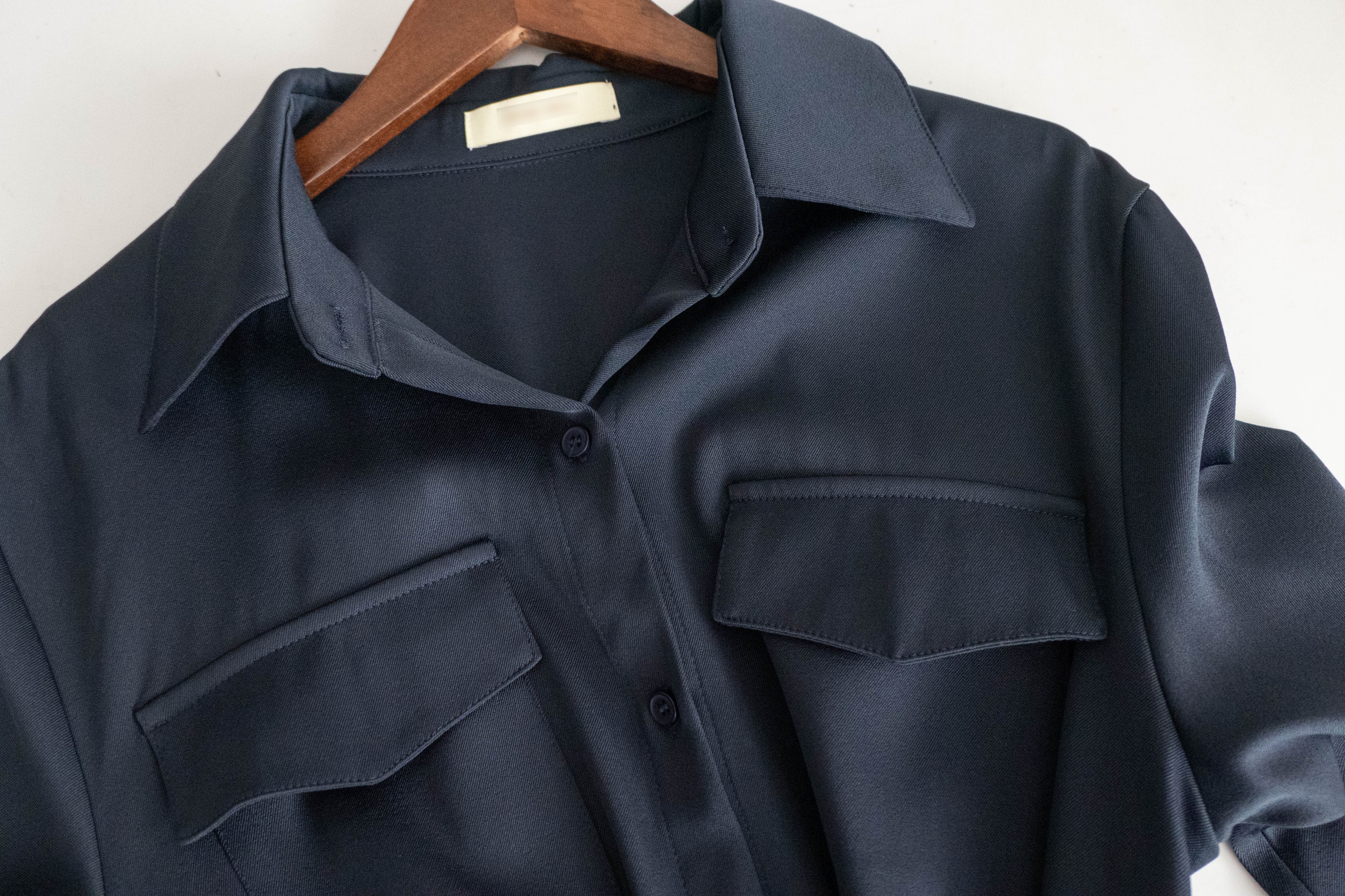 Navy 微光澤雙口袋修腰知性連身裙或外套, Dress/ DS9324