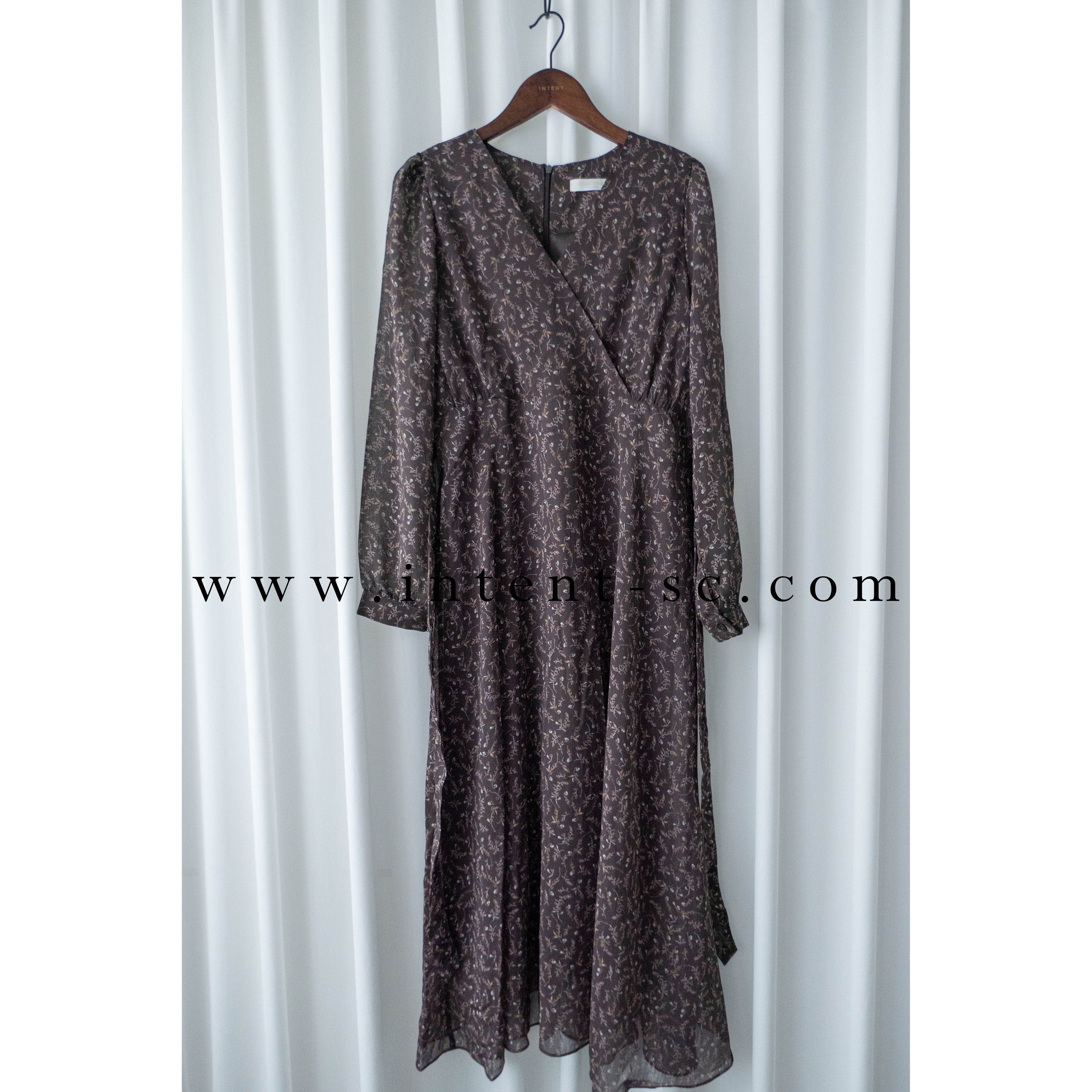 Lavender Floral 彩色幾何薰衣草疊領口飄逸雪紡連身裙, Dress/ DS9328