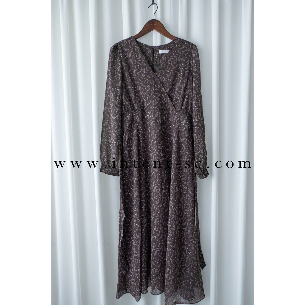 Lavender Floral 彩色幾何薰衣草疊領口飄逸雪紡連身裙, Dress/ DS9328