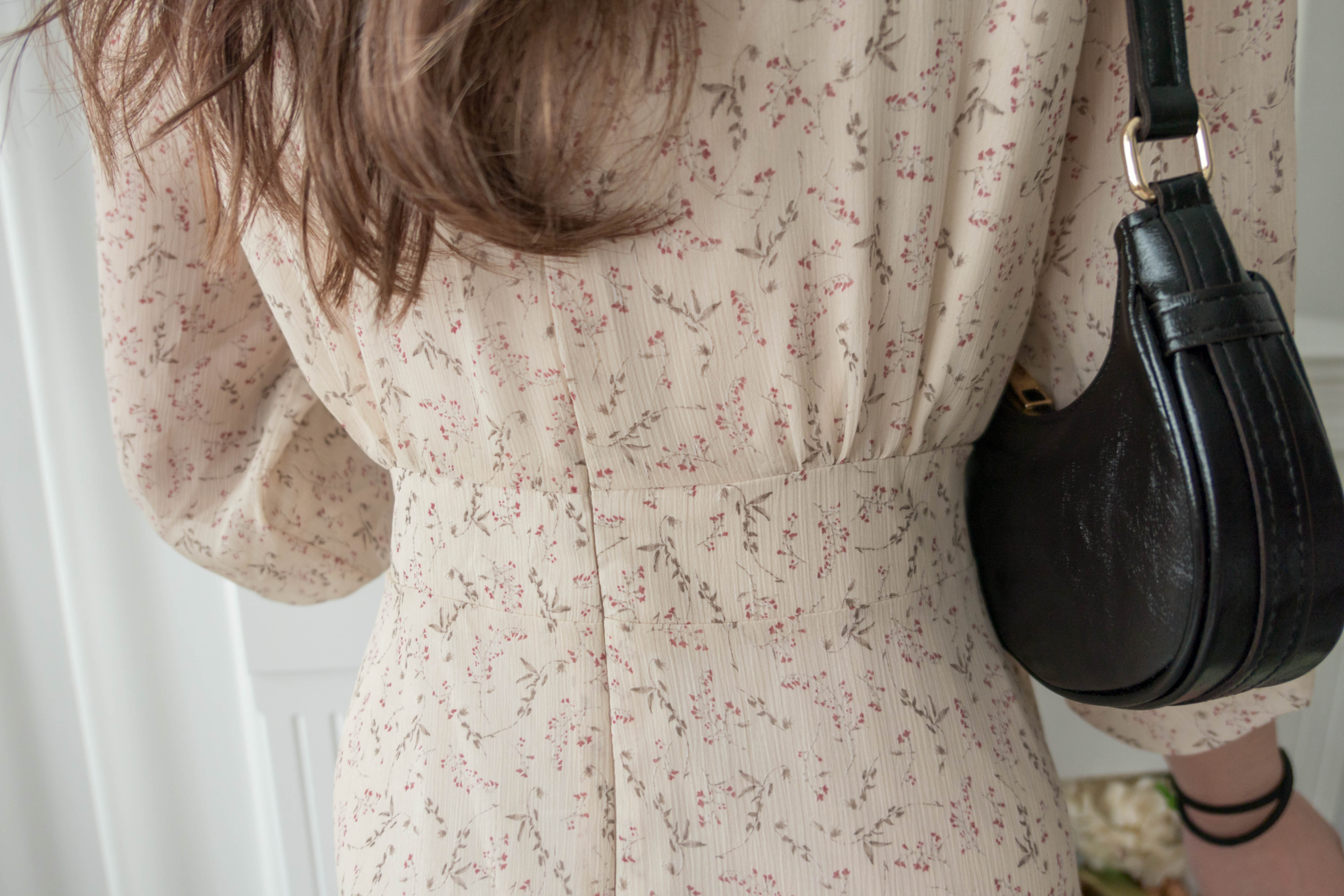 Lavender Floral 彩色幾何薰衣草疊領口飄逸雪紡連身裙, Dress/ DS9328