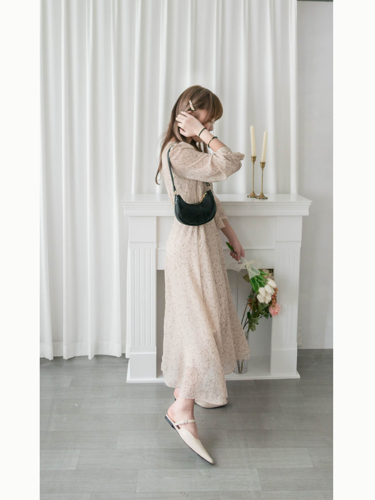 Lavender Floral 彩色幾何薰衣草疊領口飄逸雪紡連身裙, Dress/ DS9328