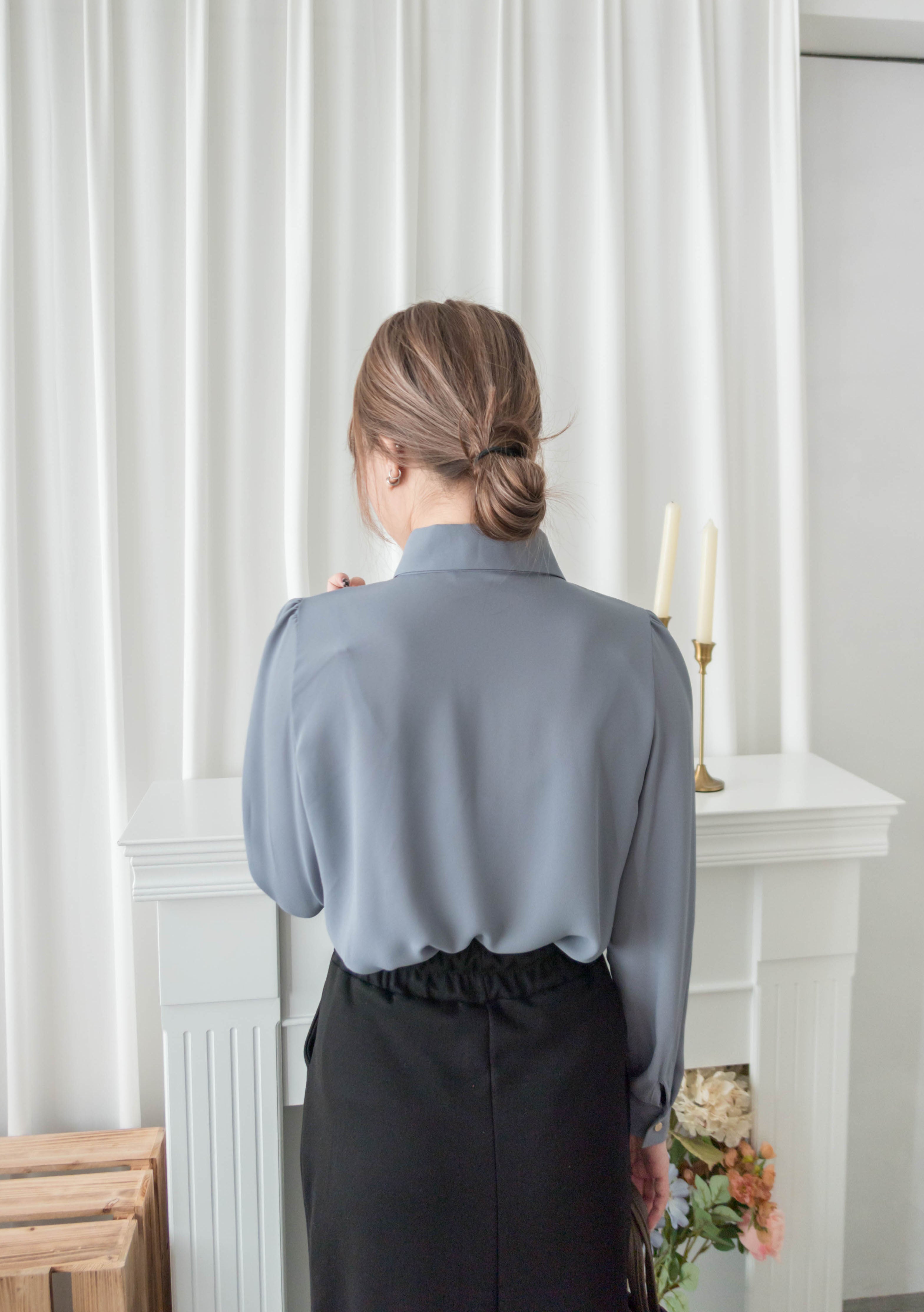 Button Collar 磨砂金鈕裝飾質感雪紡上衣, Blouse/ BU8972