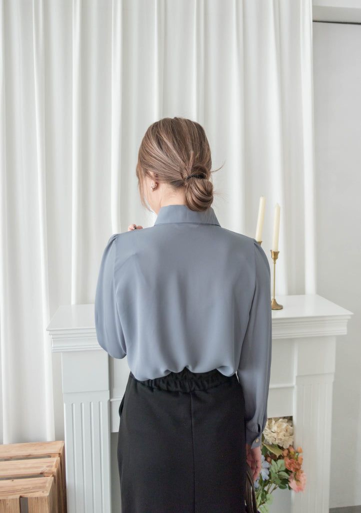Button Collar 磨砂金鈕裝飾質感雪紡上衣, Blouse/ BU8972