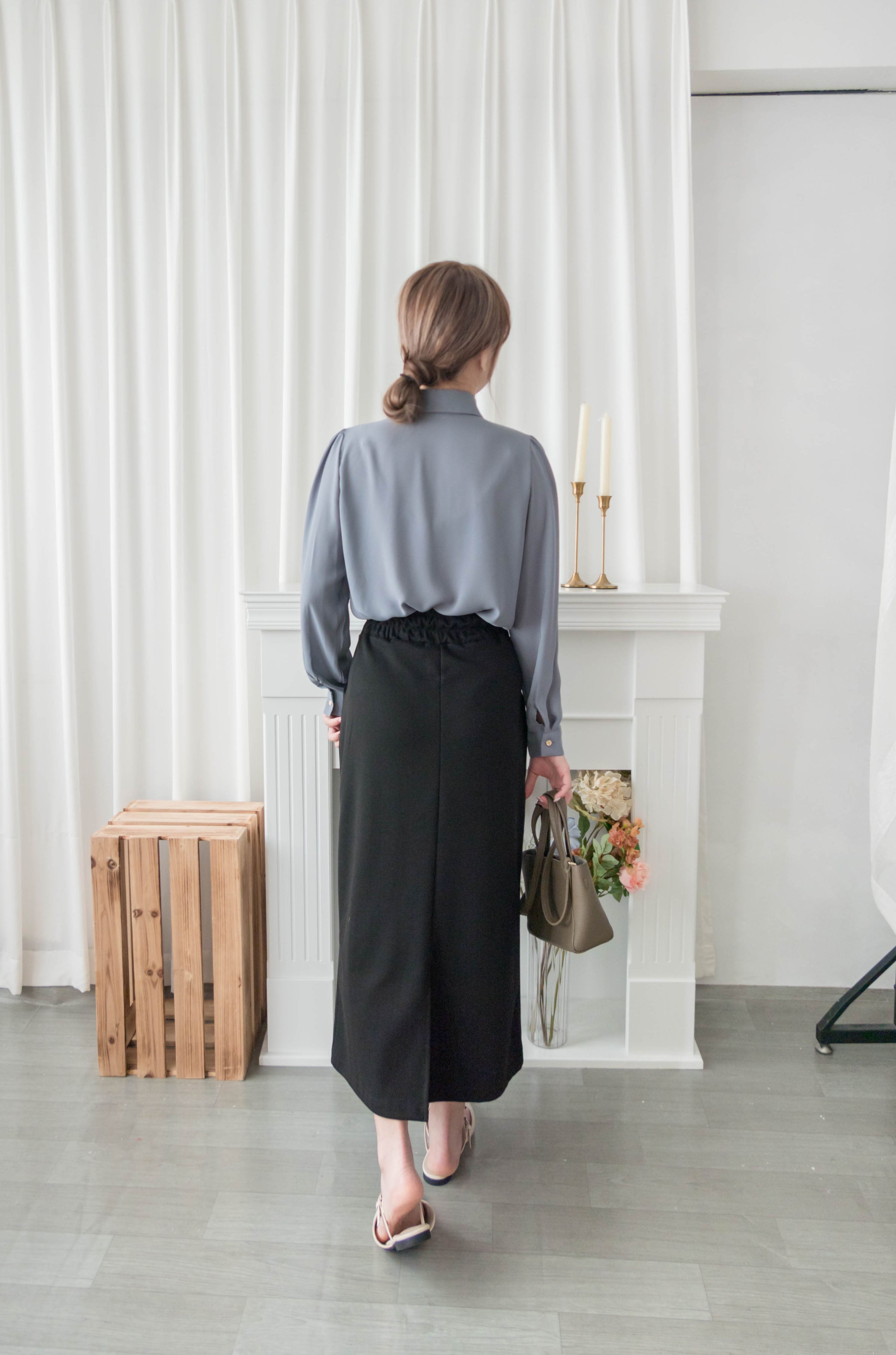 Button Collar 磨砂金鈕裝飾質感雪紡上衣, Blouse/ BU8972