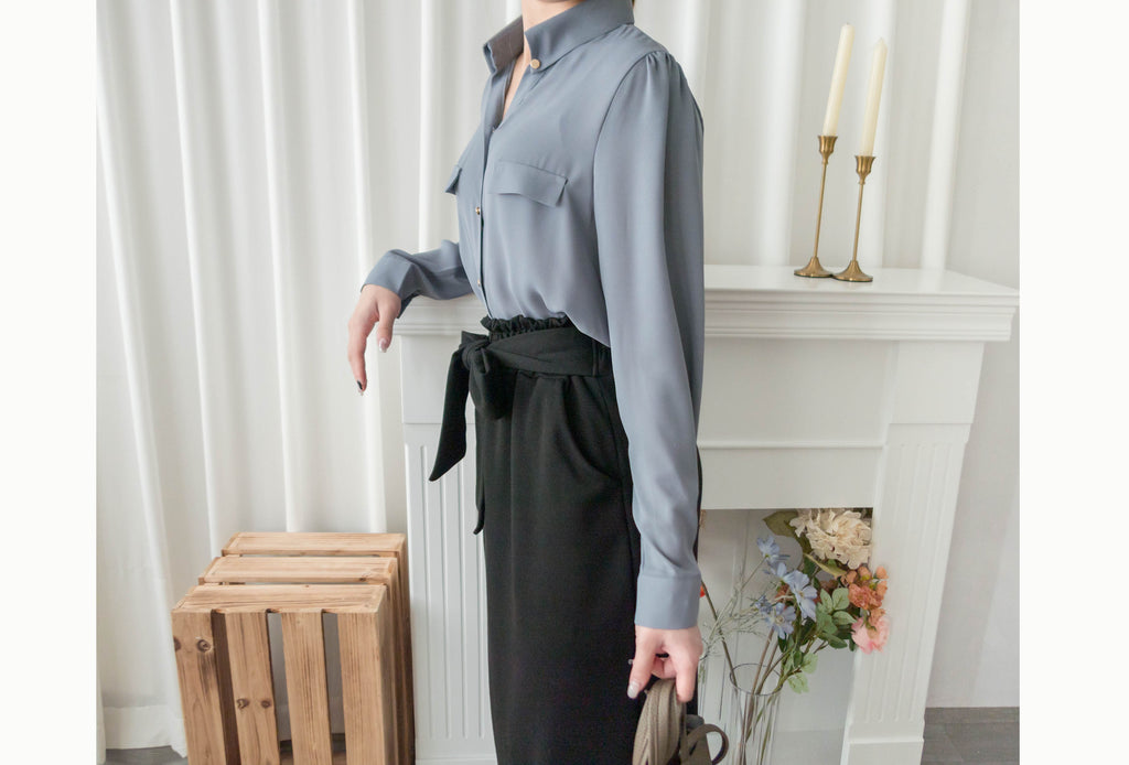 Button Collar 磨砂金鈕裝飾質感雪紡上衣, Blouse/ BU8972