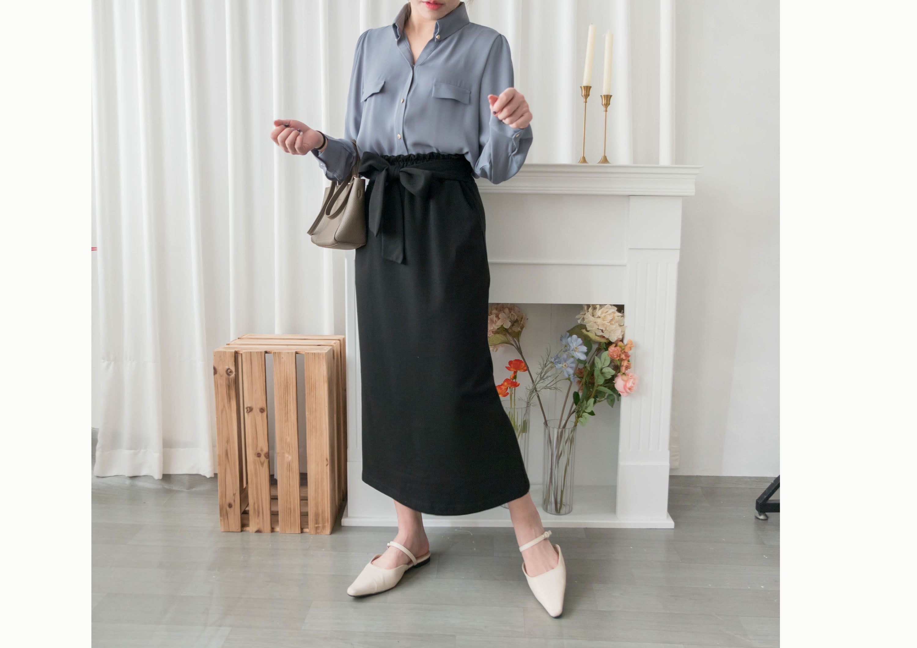 Button Collar 磨砂金鈕裝飾質感雪紡上衣, Blouse/ BU8972