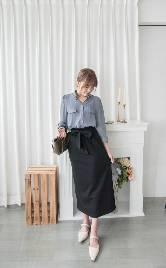 Button Collar 磨砂金鈕裝飾質感雪紡上衣, Blouse/ BU8972
