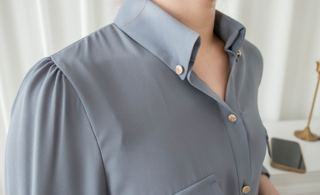 Button Collar 磨砂金鈕裝飾質感雪紡上衣, Blouse/ BU8972