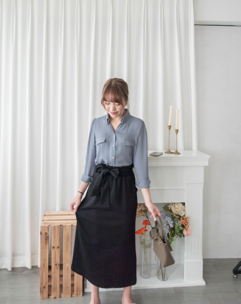 Button Collar 磨砂金鈕裝飾質感雪紡上衣, Blouse/ BU8972