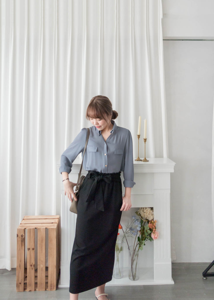 Button Collar 磨砂金鈕裝飾質感雪紡上衣, Blouse/ BU8972