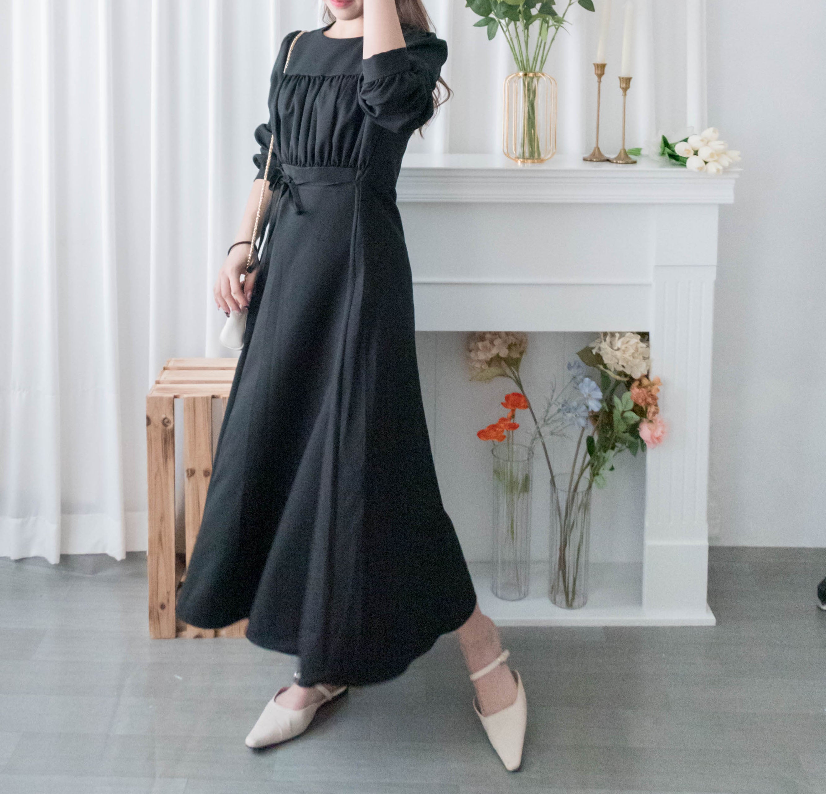 Audrey 輕優雅前Ruffle搖曳裙擺連身裙, Dress/ DS9330