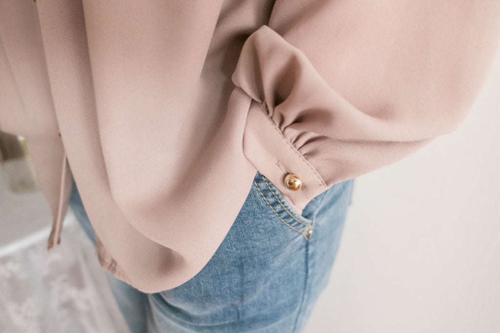 Pleated Collar 車褶圓領圓金鈕雪紡上衣, Blouse/ BU8973