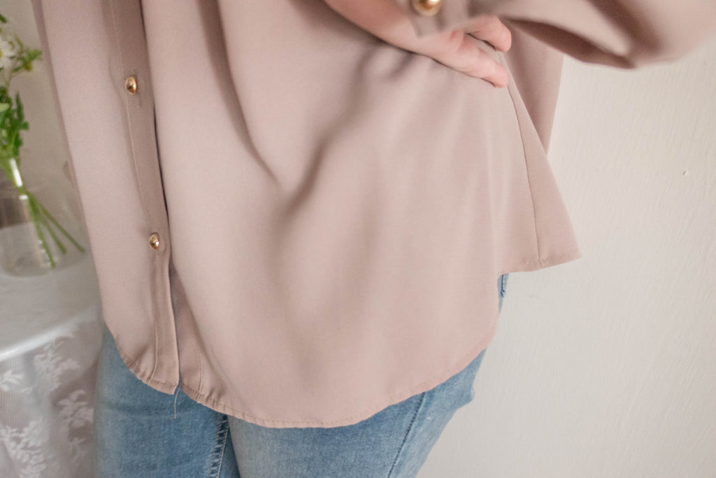 Pleated Collar 車褶圓領圓金鈕雪紡上衣, Blouse/ BU8973