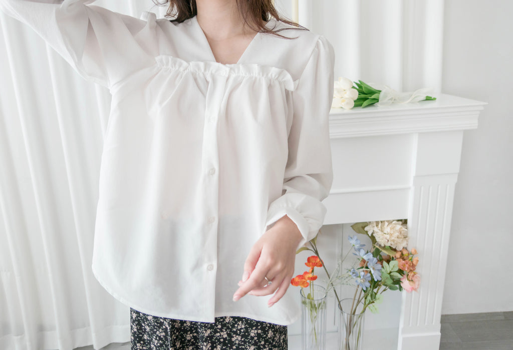 !Limited best deal! Ruffle collar 日常花邊方領口雪紡棉上衣, Blouse/ BU8971