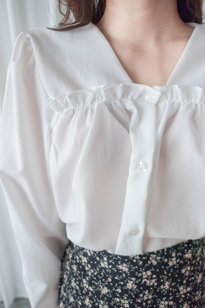 !Limited best deal! Ruffle collar 日常花邊方領口雪紡棉上衣, Blouse/ BU8971