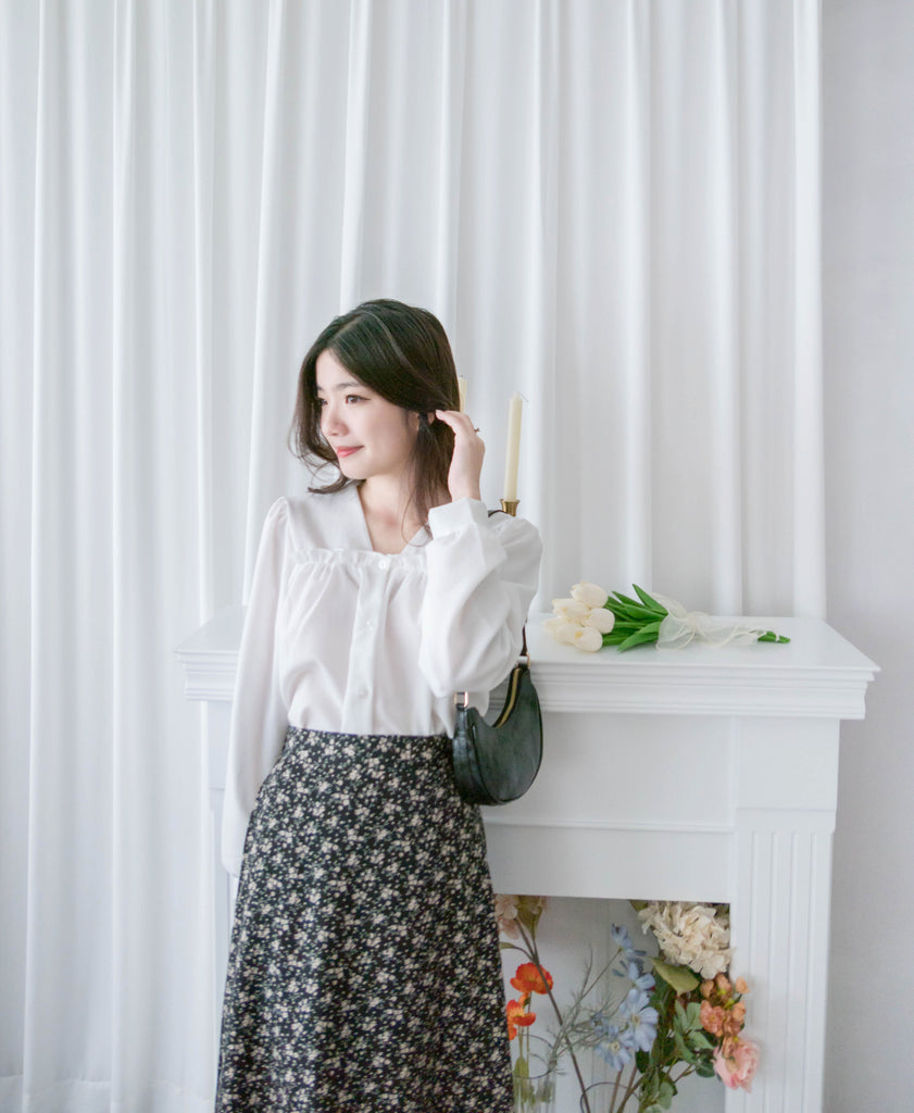 !Limited best deal! Ruffle collar 日常花邊方領口雪紡棉上衣, Blouse/ BU8971