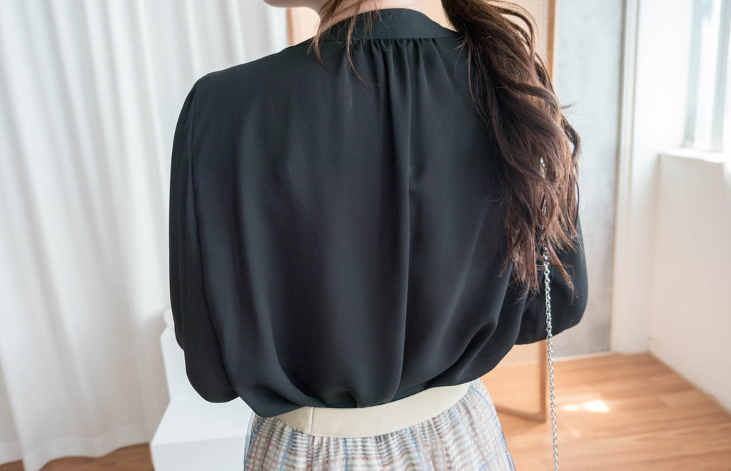Pleated Collar 車褶圓領圓金鈕雪紡上衣, Blouse/ BU8973