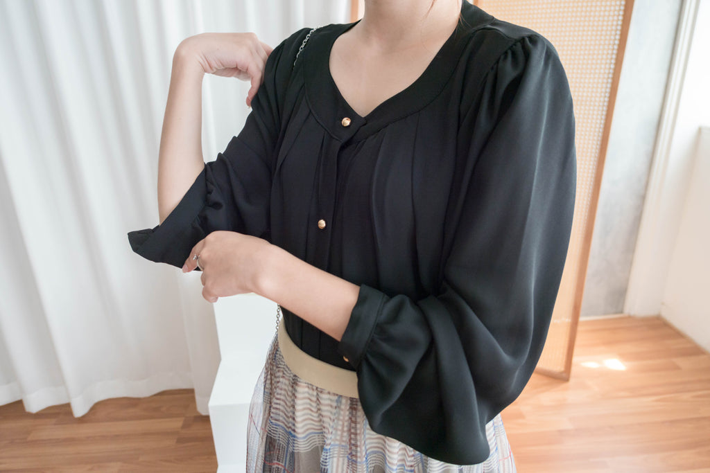 Pleated Collar 車褶圓領圓金鈕雪紡上衣, Blouse/ BU8973