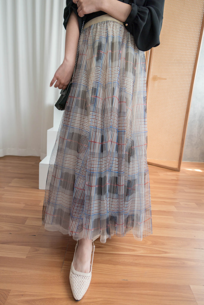 Check Veil 彈性腰多層浪漫大裙擺格子紗裙, Skirt/ SK8746