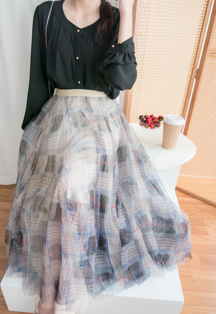 Pleated Collar 車褶圓領圓金鈕雪紡上衣, Blouse/ BU8973