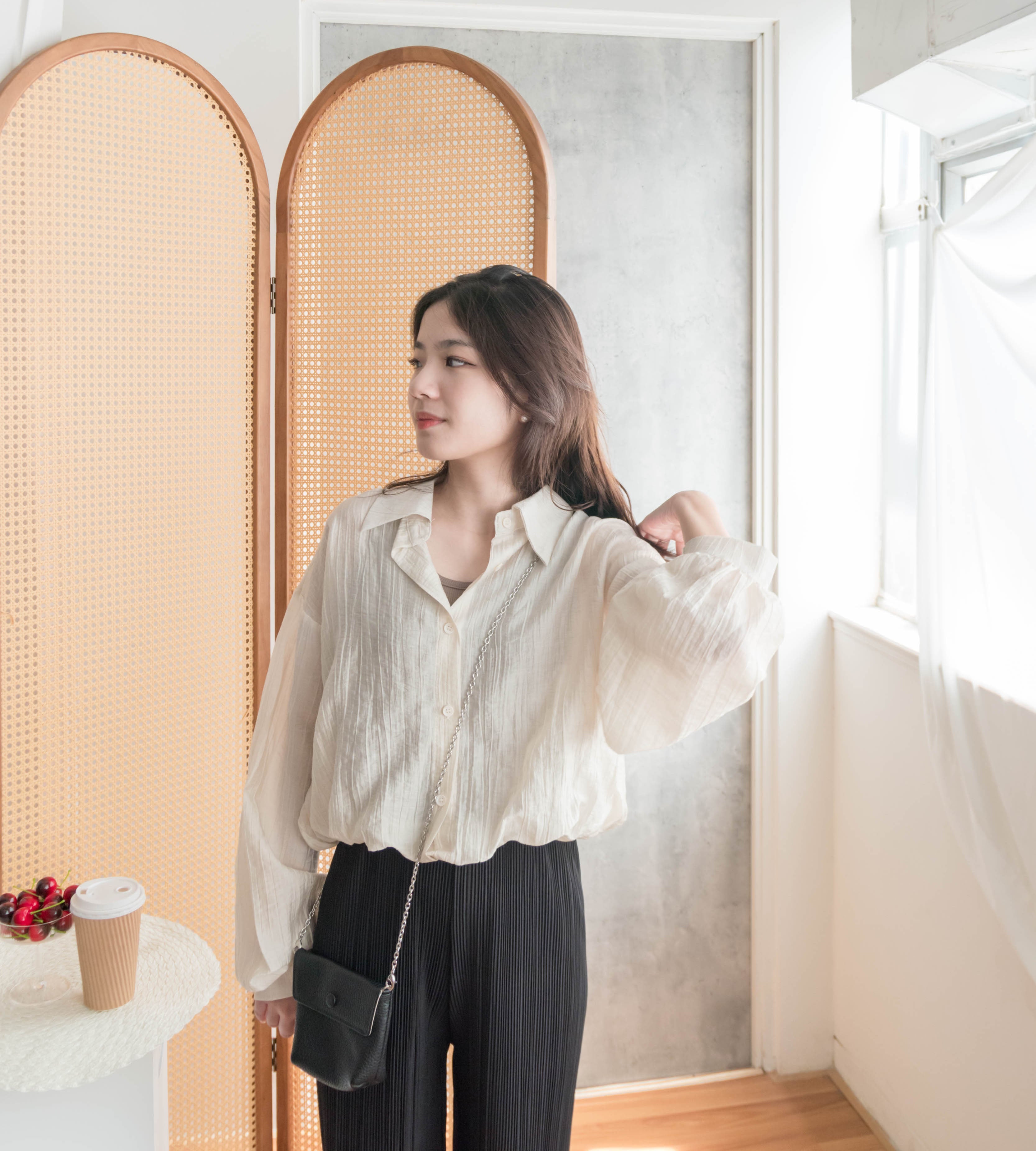 Vest Shirt 假兩件可露肩泡泡恤衫連背心, Shirt/ TP8905
