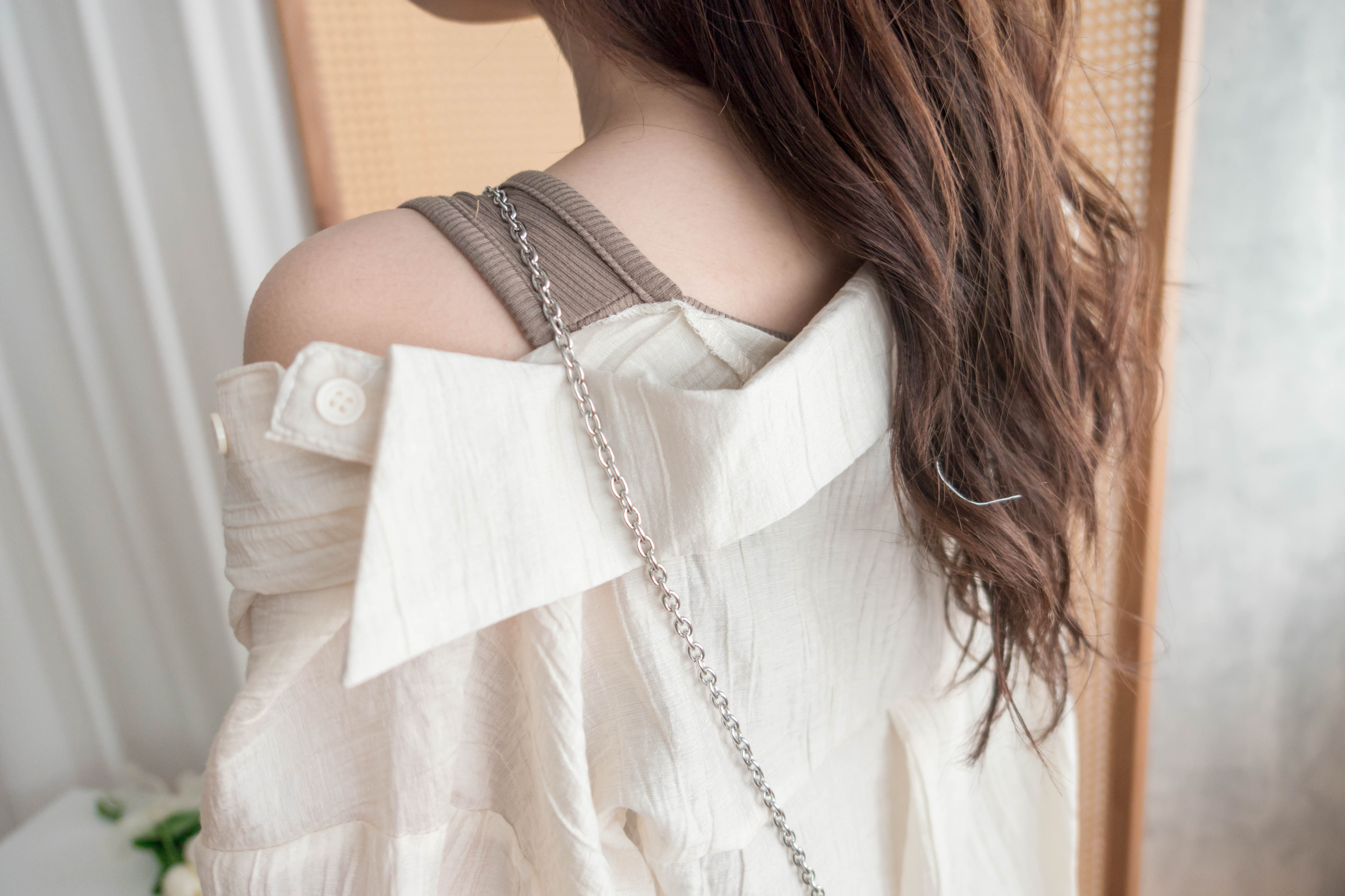 Vest Shirt 假兩件可露肩泡泡恤衫連背心, Shirt/ TP8905