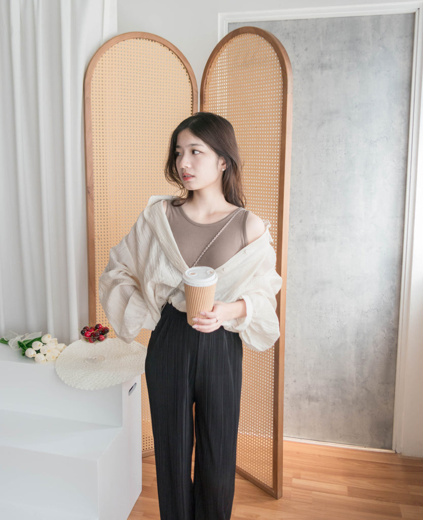 Vest Shirt 假兩件可露肩泡泡恤衫連背心, Shirt/ TP8905