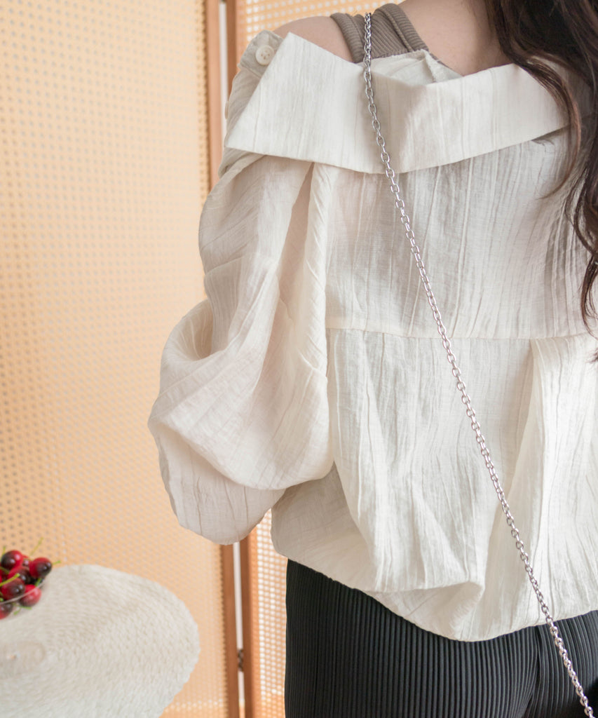 Vest Shirt 假兩件可露肩泡泡恤衫連背心, Shirt/ TP8905