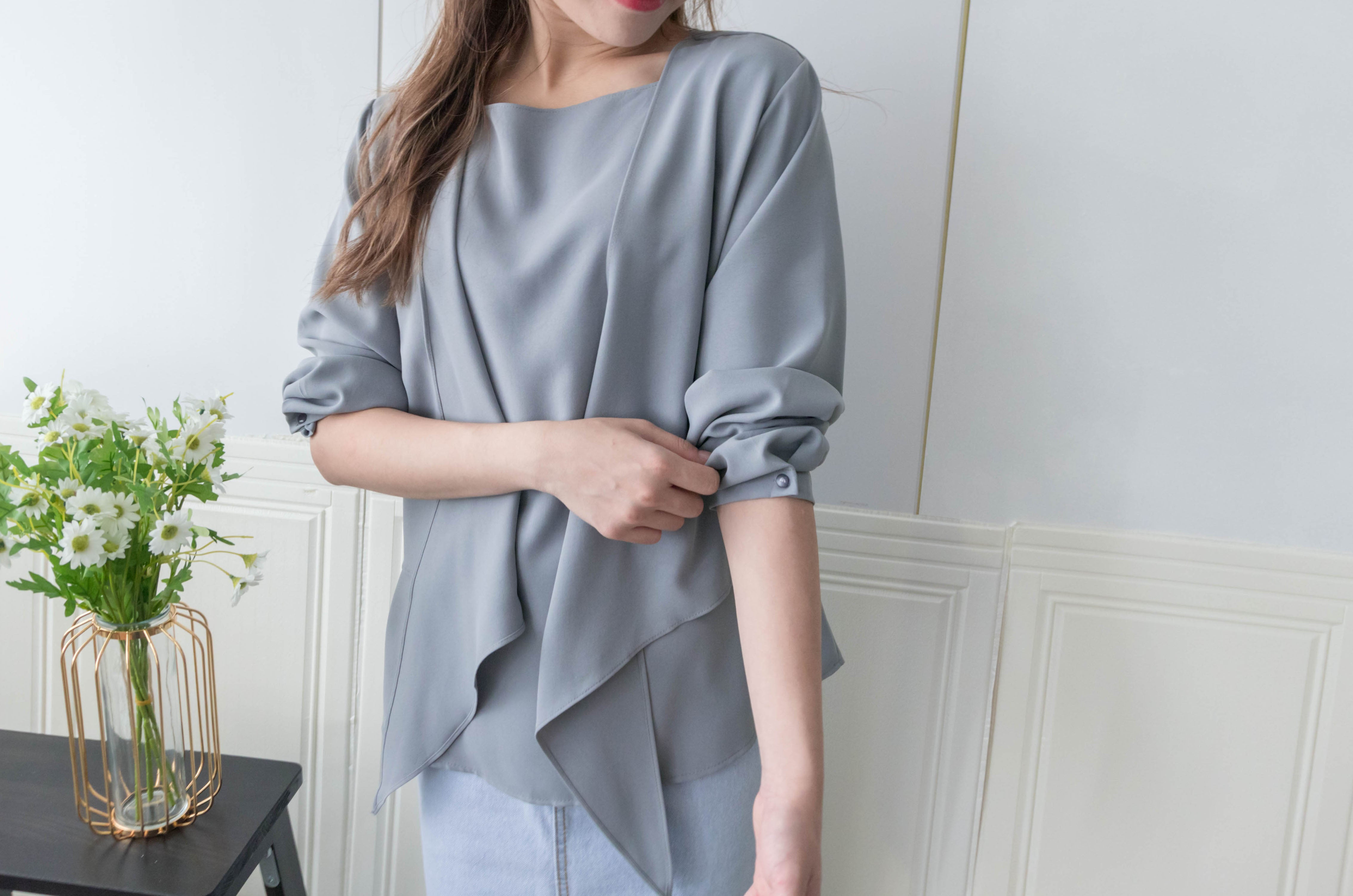 One Piece 氣質假兩件仿套裝上衣, Blouse/ BU8970 (LightSteelBlue sold out)