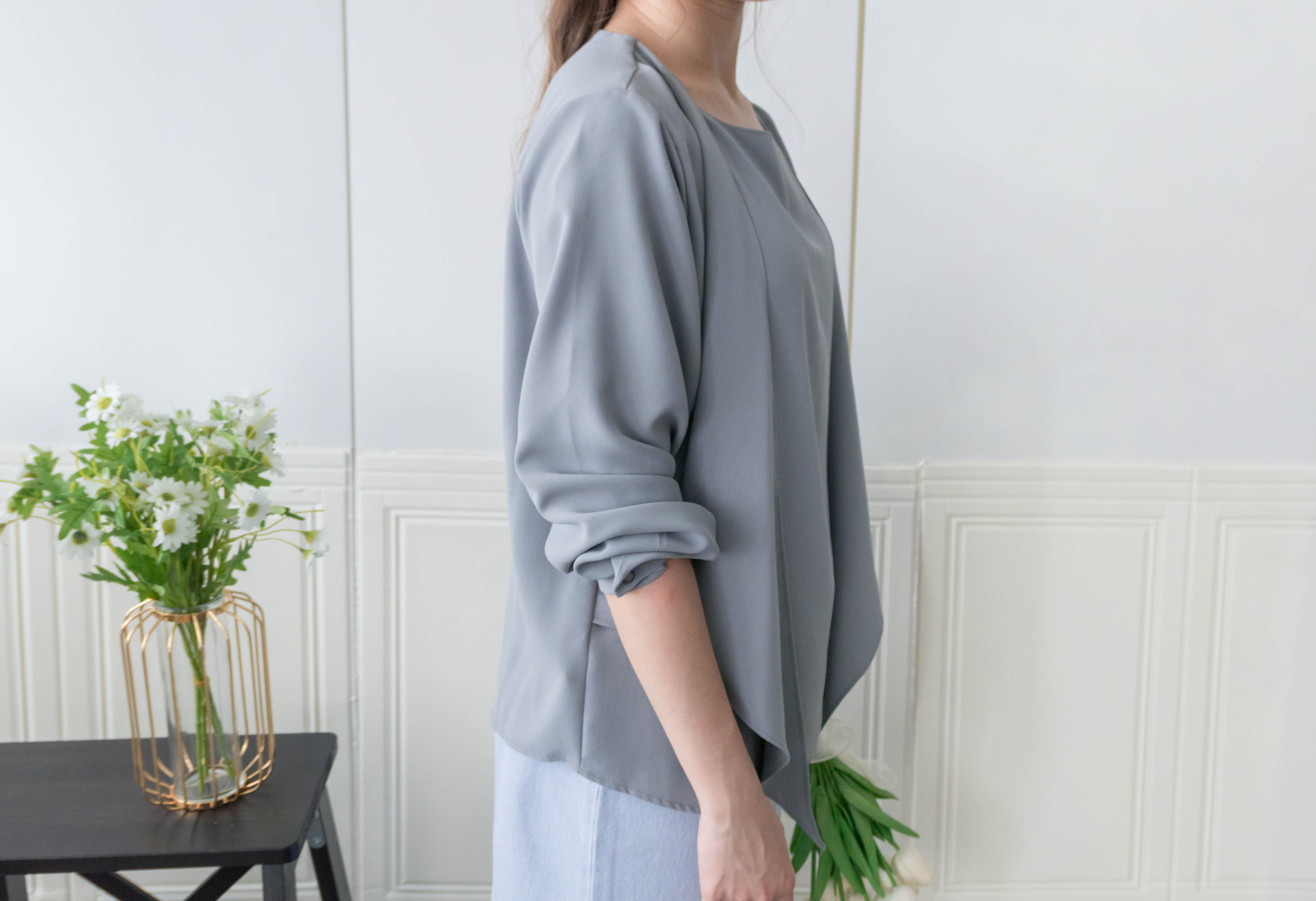 One Piece 氣質假兩件仿套裝上衣, Blouse/ BU8970 (LightSteelBlue sold out)