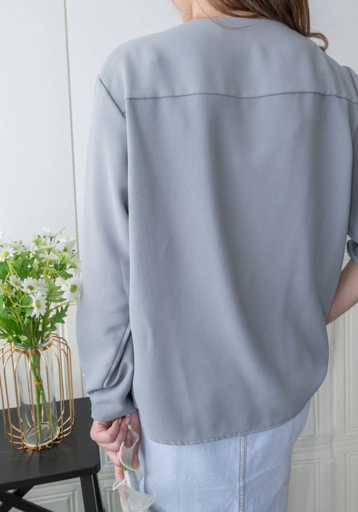 One Piece 氣質假兩件仿套裝上衣, Blouse/ BU8970 (LightSteelBlue sold out)