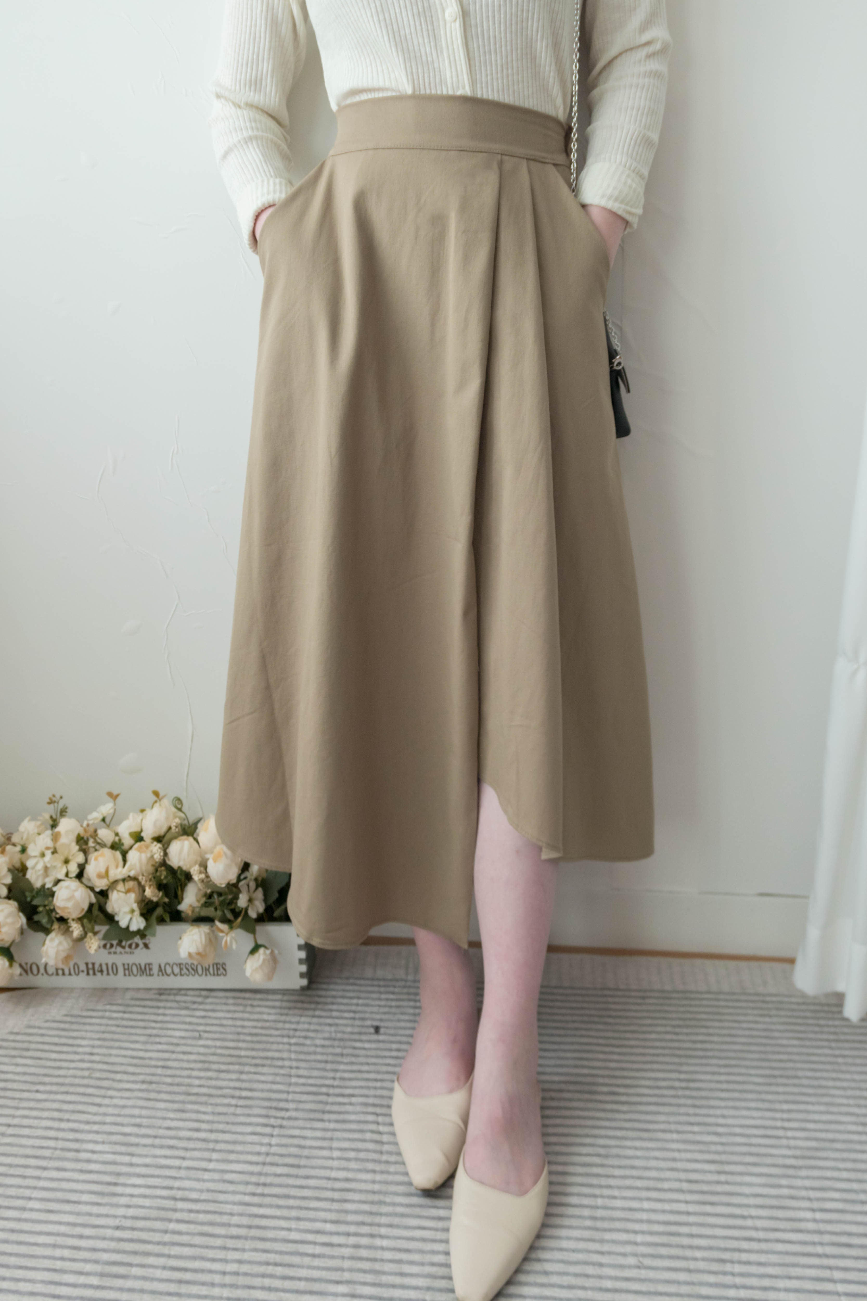 Asymmetrical 不規則口袋後橡筋傘裙, Skirt/ SK8741