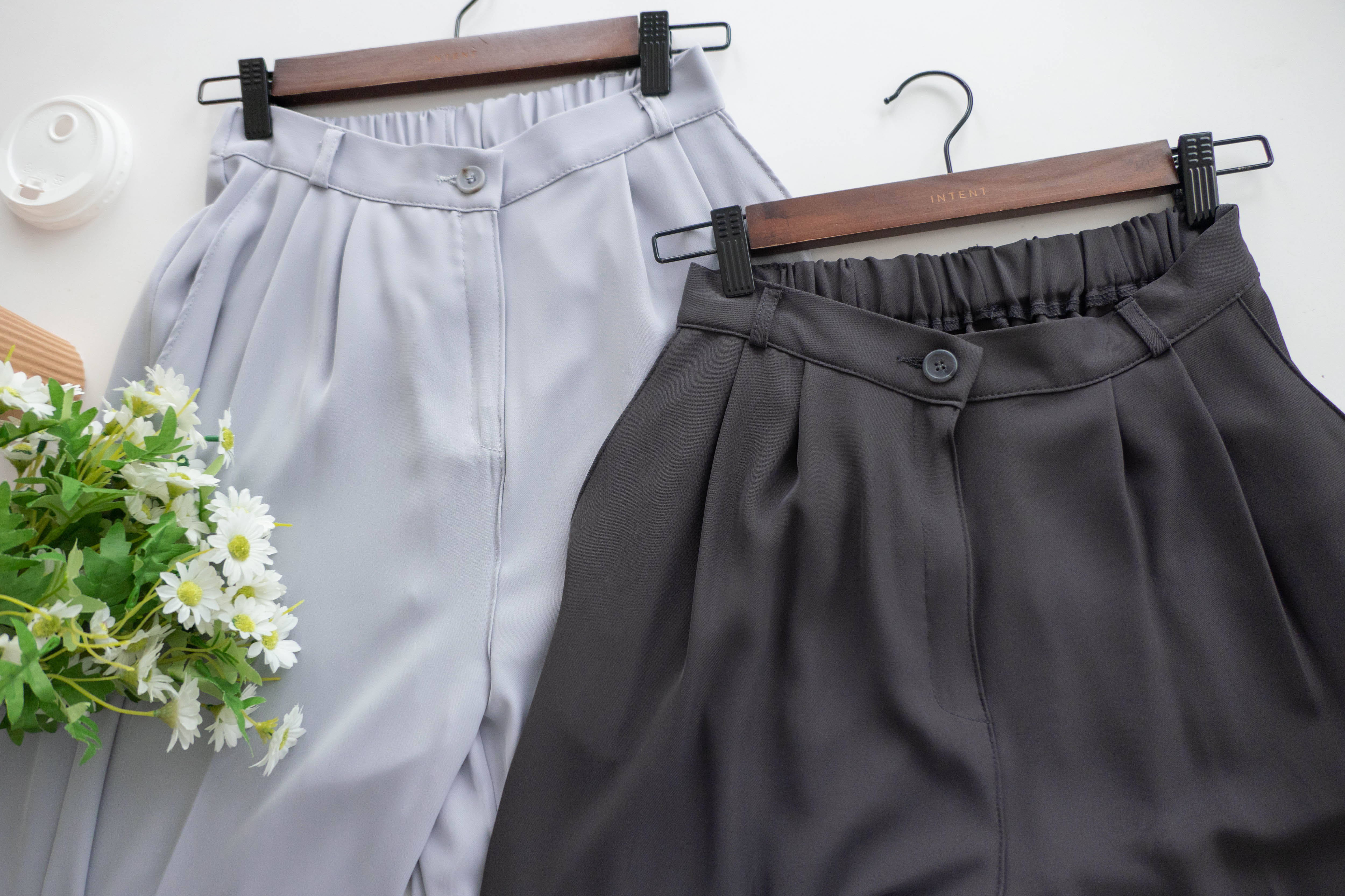 Jersey 修飾腿形100%防皺高質垂感雲石鈕闊腳褲, Pants/ PT8398 (百搭炭黑 Charcoal sold out)