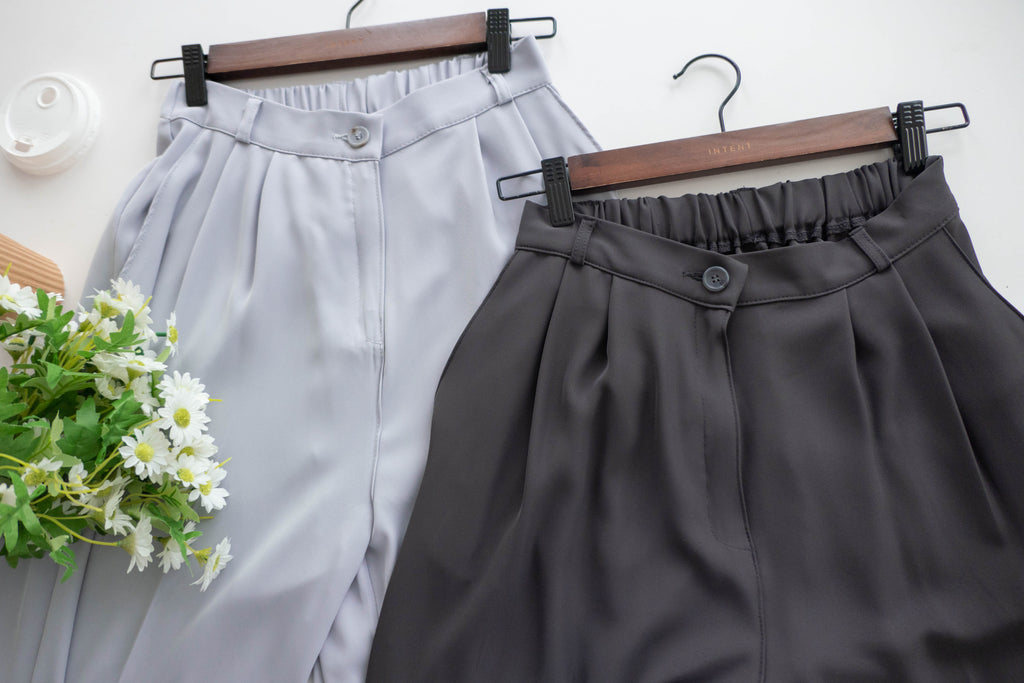 Jersey 修飾腿形100%防皺高質垂感雲石鈕闊腳褲, Pants/ PT8398 (百搭炭黑 Charcoal sold out)