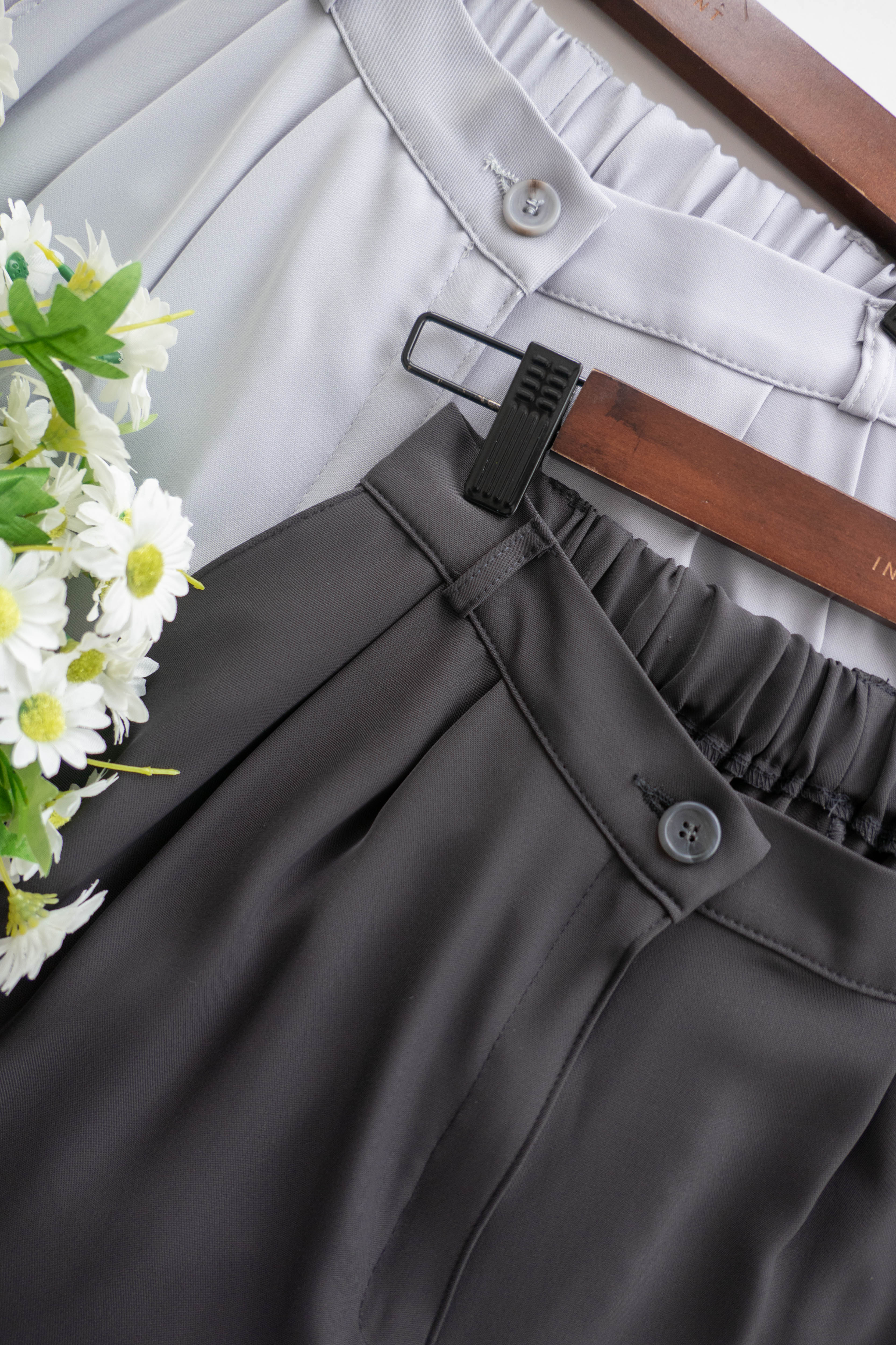 Jersey 修飾腿形100%防皺高質垂感雲石鈕闊腳褲, Pants/ PT8398 (百搭炭黑 Charcoal sold out)